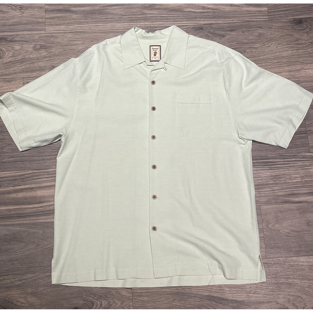 Jamaica Jaxx Men's Shirt LG Green Silk Authentic Island Style‎ Button Up C65